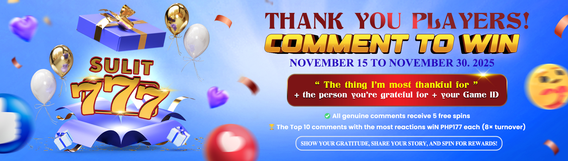 SULIT777-THANK YOU PLAYERS 1940 x 550